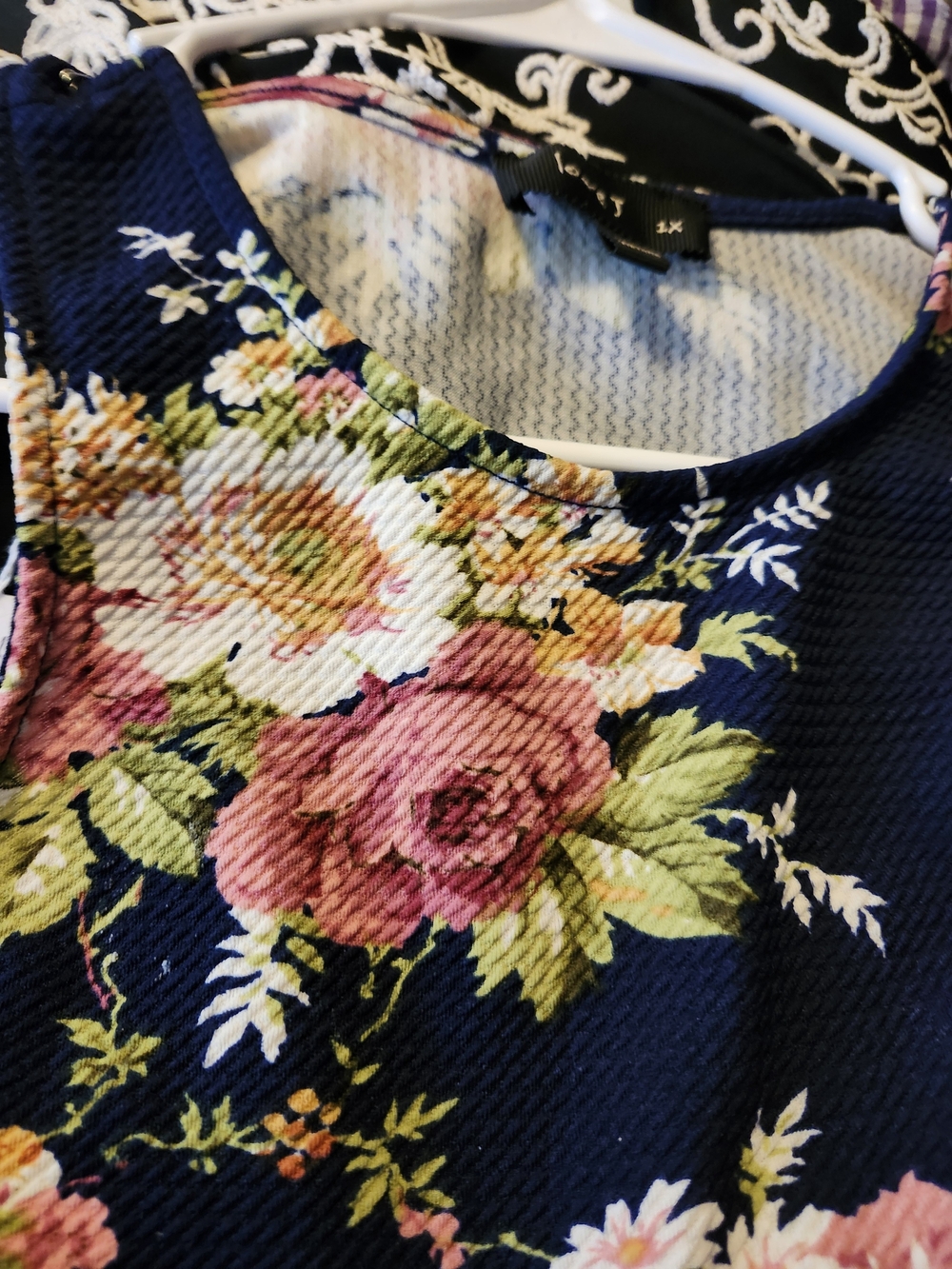 love J Navy Floral  Shoulder Tank Dress Waffle - Picture 2 of 2